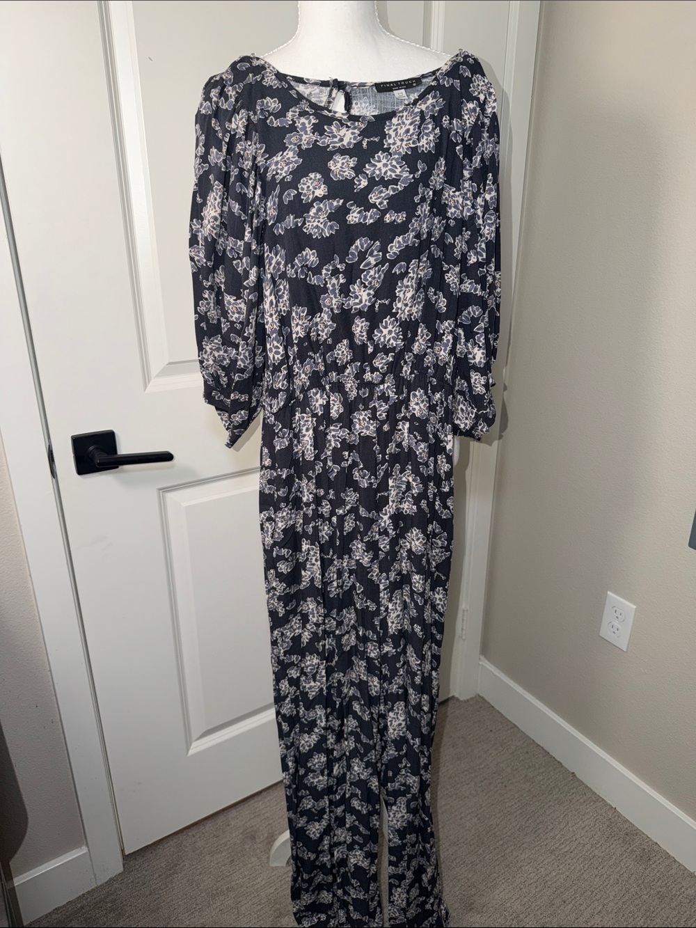 Black Floral Jumpsuit with Long Sleeves